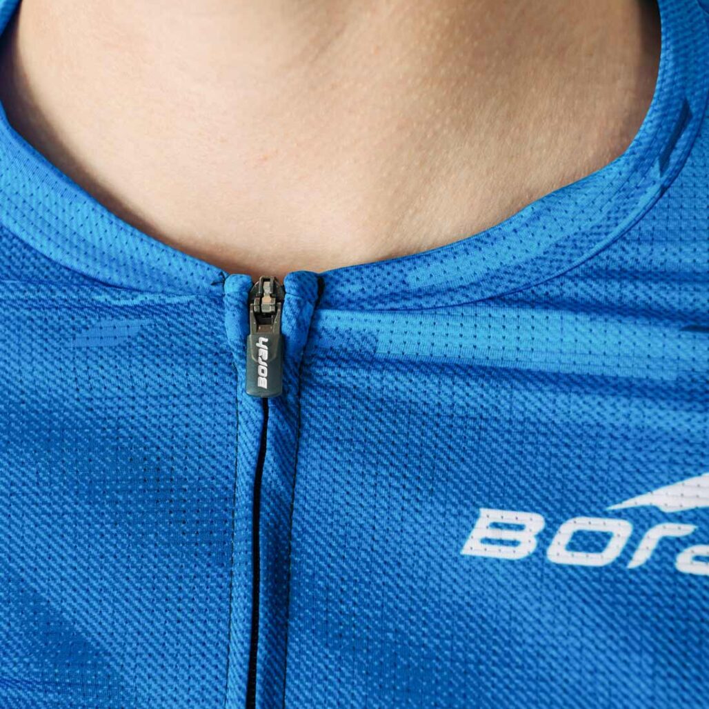 Front zipper detail shot of the custom Women's OTW Cycling Jersey.