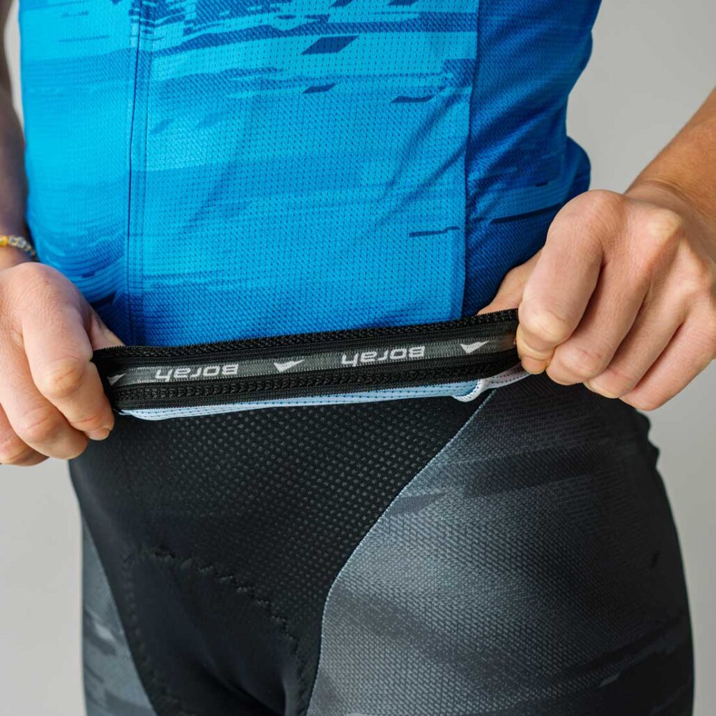 Silicone gripper detail shot of the custom Women's OTW Spark Cycling Jersey.