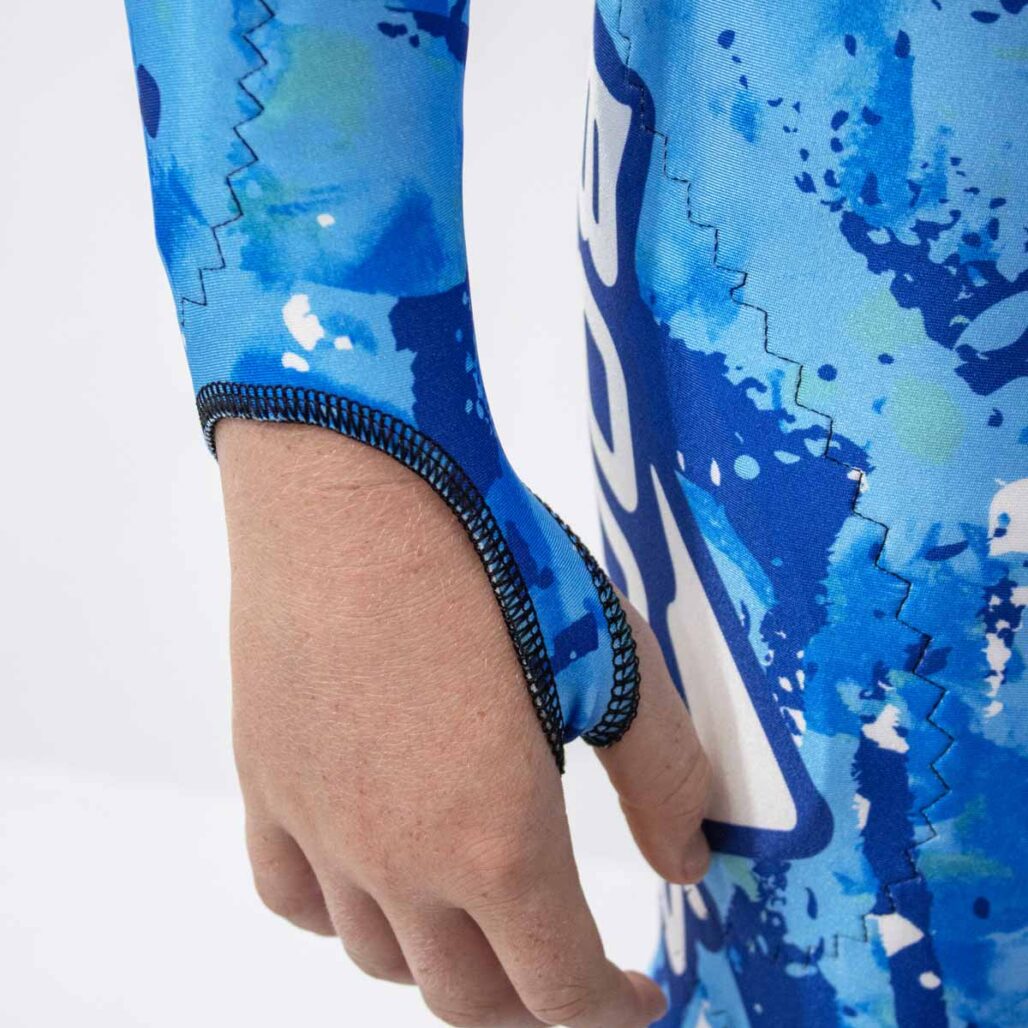Youth Alpine Race Suit Thumb strap detail.