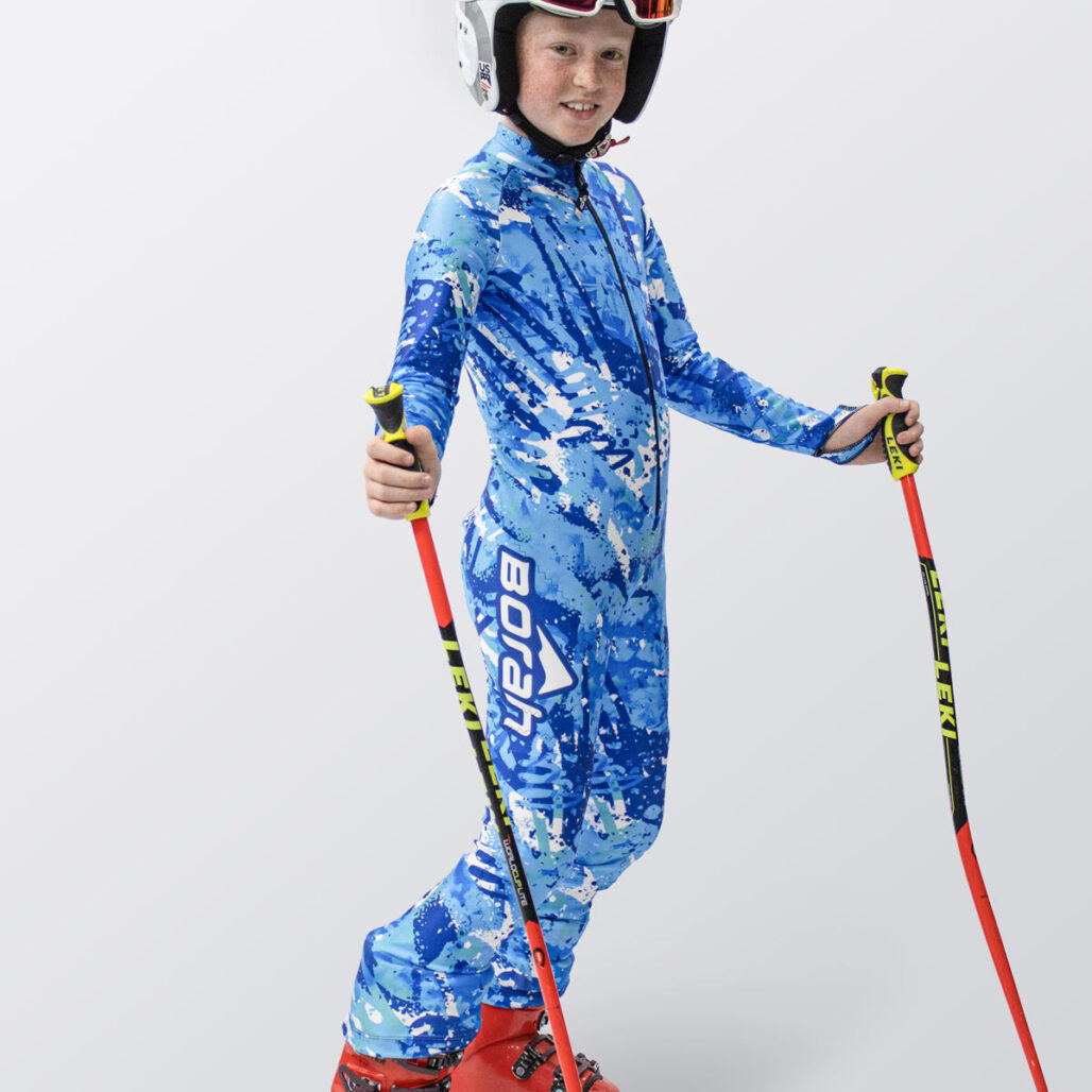 Youngster rocking a custom alpine race suit by Borah Teamwear.