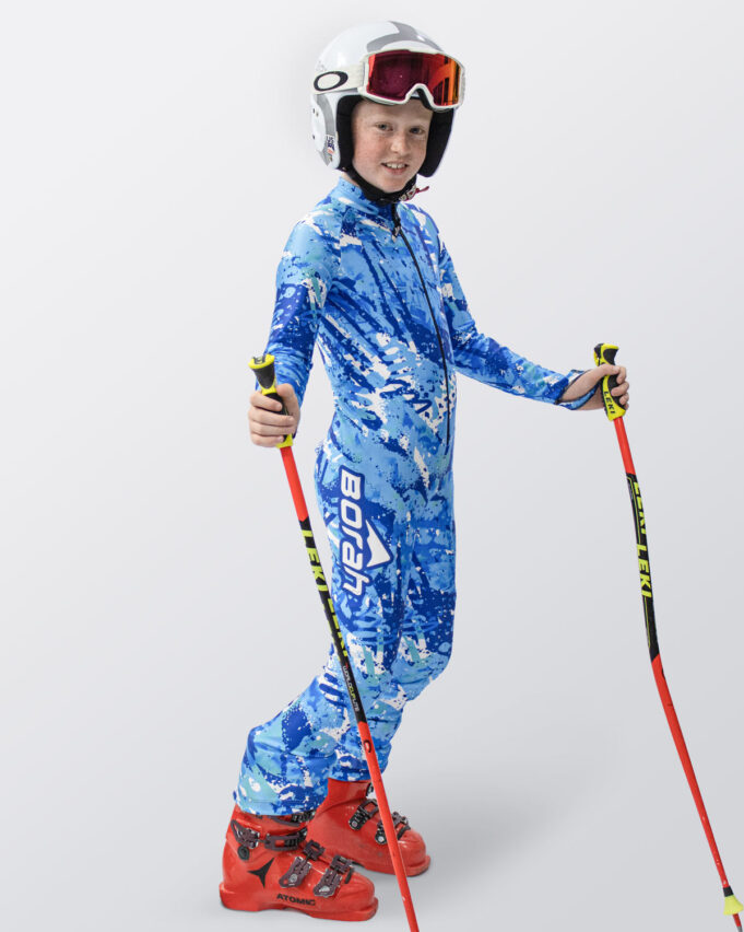Youngster rocking a custom alpine race suit by Borah Teamwear.
