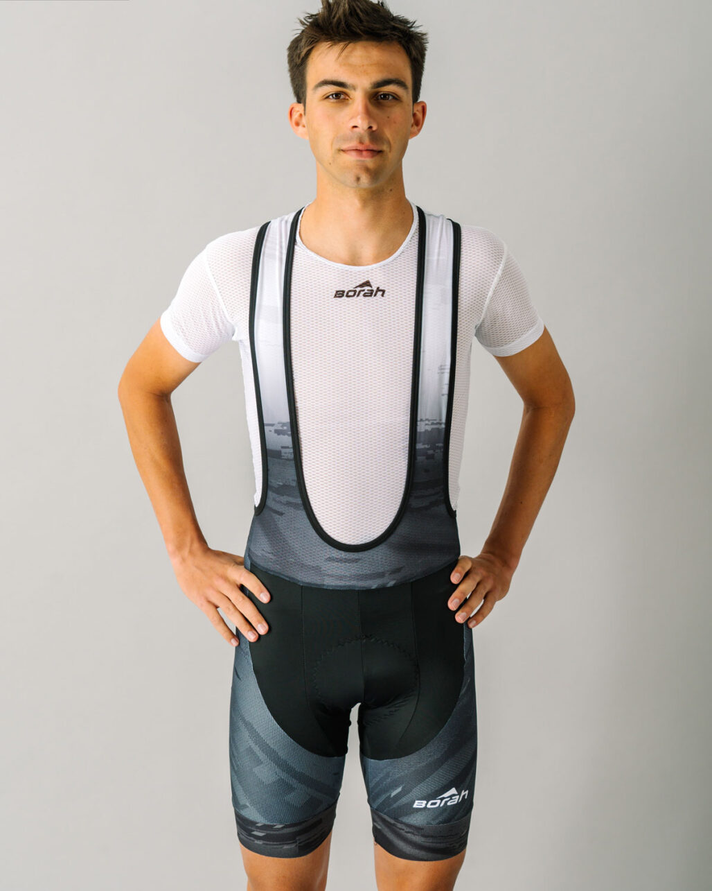 Model wearing a Men's OTW Cycling Bib front view.