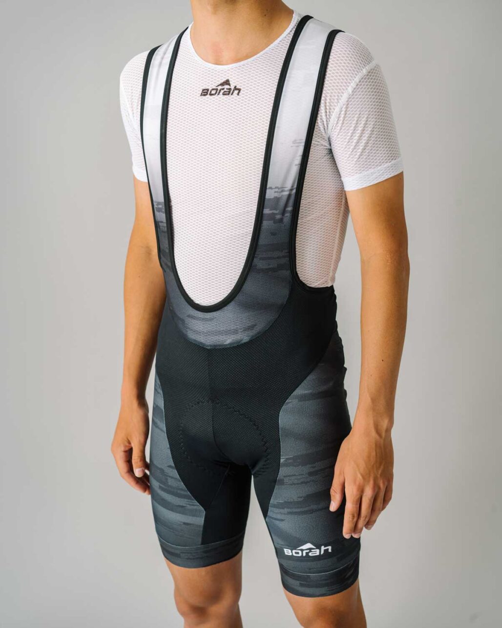 Model wearing a Men's OTW Spark Cycling Bib front view.
