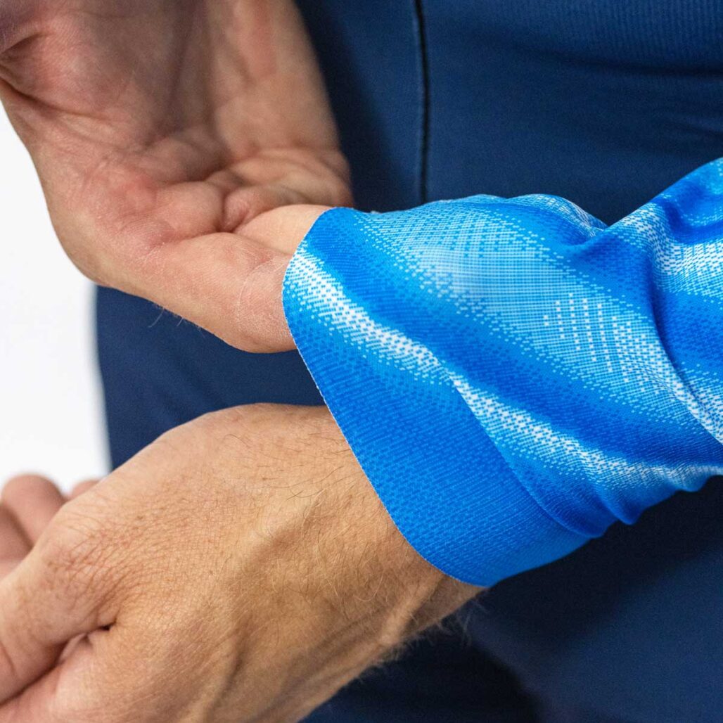 Lazer Cut sleeve openings on the Men's OTW One Piece XC Suit.