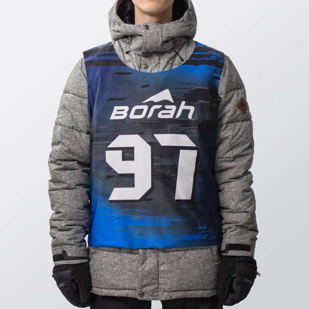 Custom Snowboard Bibs, front view.