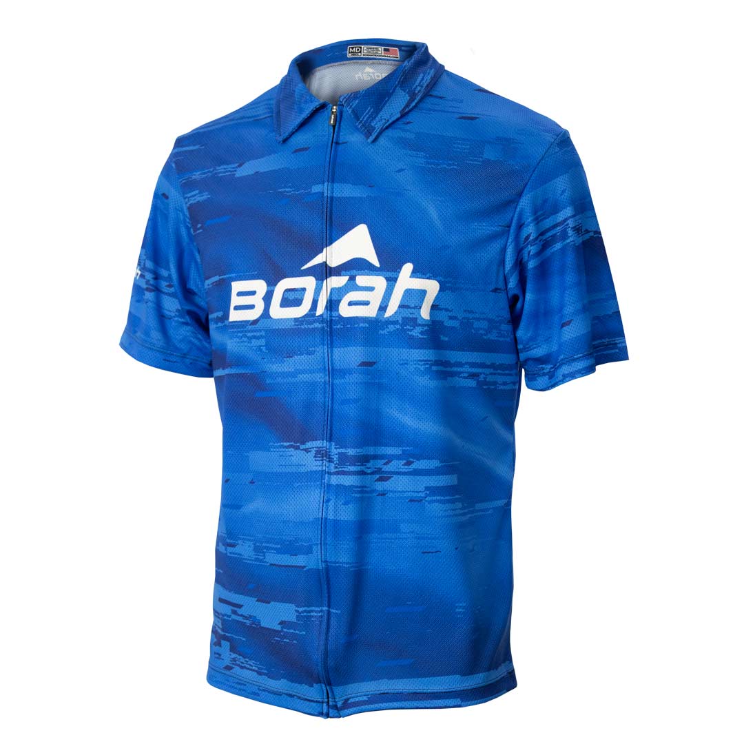 Blue Men's Crew Shirt, front view. Custom MTB jerseys by Borah Teamwear