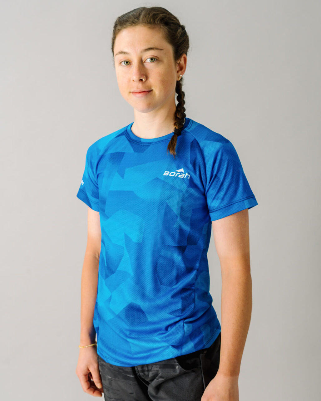 Front facing photo of a female wearing the new Women's Pro Freeride MTB Jersey.